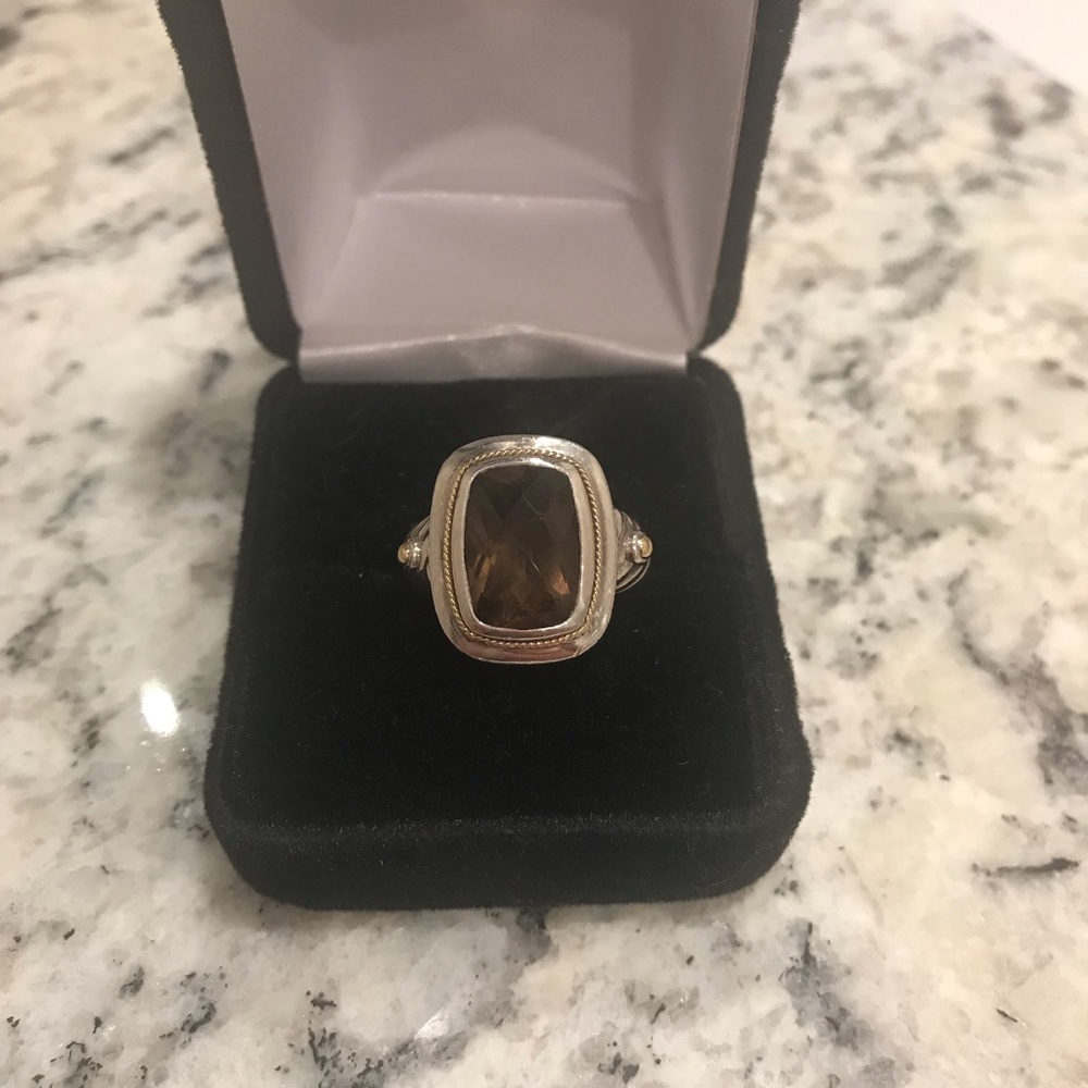 Philip Garvel Smokey quartz ring in sterling silver and 14k gold
